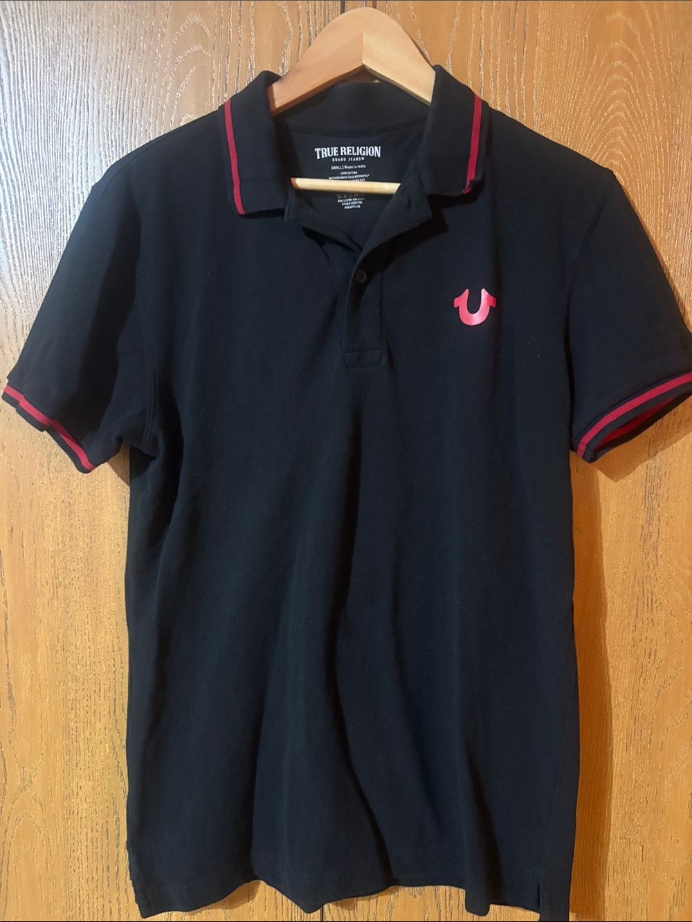 True Religion Black Polo with Red Trim and Logo
